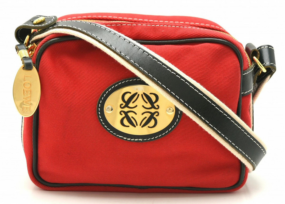 Loewe Shoulder Bag Canvas Leather Red Black